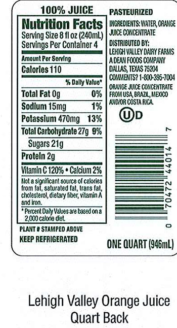 Lehigh Valley Dairy Conducts Voluntary Recall of Lehigh Valley, Swiss Premium, and Price Chopper Brand Orange Juice Because It May Contain Undeclared Allergen (Milk)